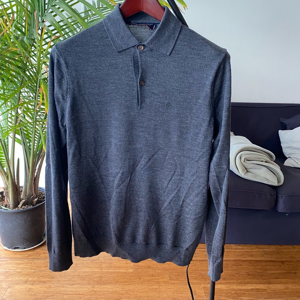 River Woods Gray Long Sleeve Polo Shirt